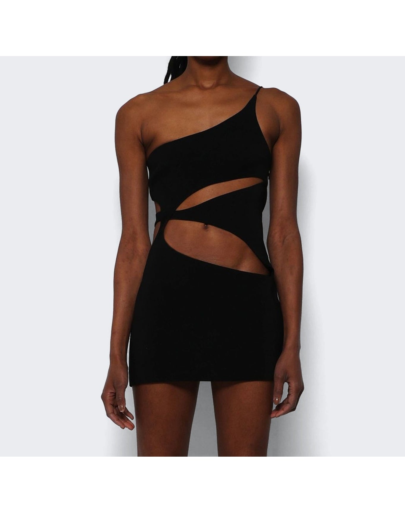 Mônot | Women | Single Strap Asymmetric Cutout Mini Dress | Black