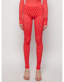 Maisie Wilen | Women | Knitted Perforated Leggings | Tomato