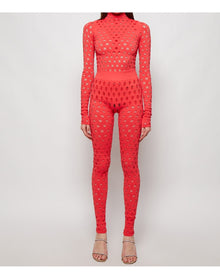 Maisie Wilen | Women | Knitted Perforated Leggings | Tomato