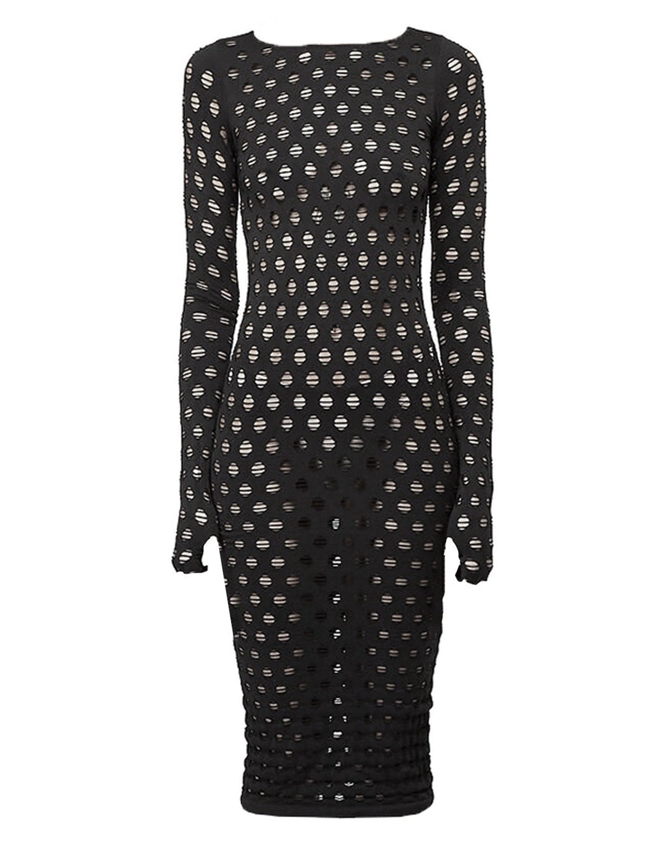 Maisie Wilen | Women | Perforated Long-sleeve Midi Dress | Black