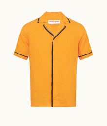 Maitan Lino Relaxed Fit Two-Tone Capri Collar Italian Linen Shirt | Calypso Orange/Agave/Night Iris