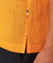 Maitan Lino Relaxed Fit Two-Tone Capri Collar Italian Linen Shirt | Calypso Orange/Agave/Night Iris