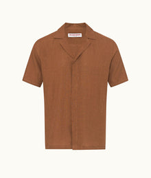 Maitan Relaxed Fit Capri Collar Linen Shirt Woven | Cinnamon Coffee