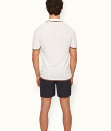 Maranon Tipping Tailored Fit Pointelle Grid Stitch Organic Cotton Polo Shirt | White