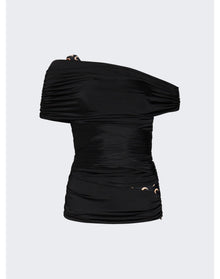 Marine Serre | Women | Jersey Draped Off Shoulder Top | Black