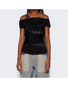 Marine Serre | Women | Jersey Draped Off Shoulder Top | Black