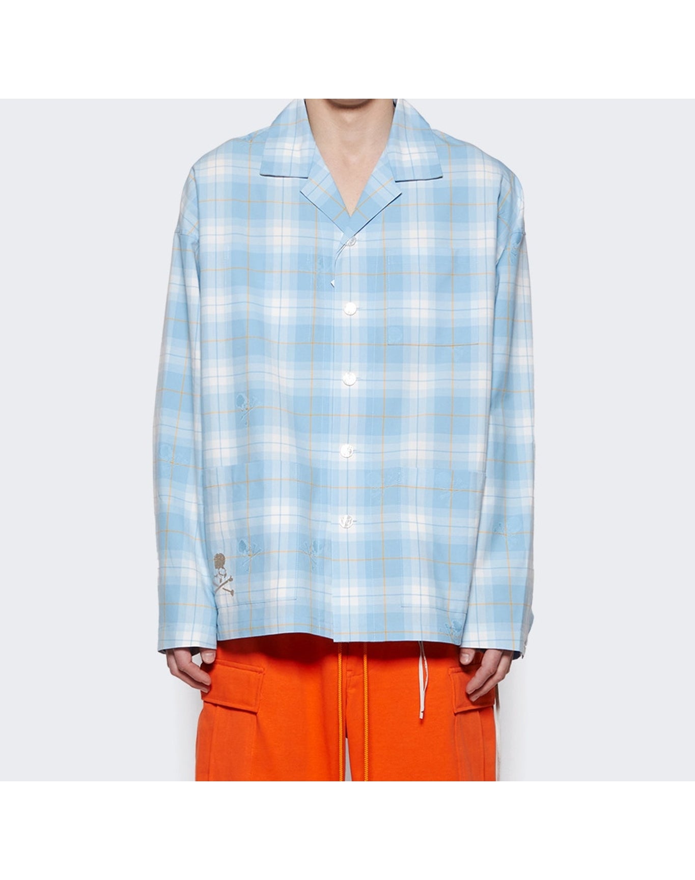 Mastermind World | Men | Open Collar Plaid Shirt | Blue