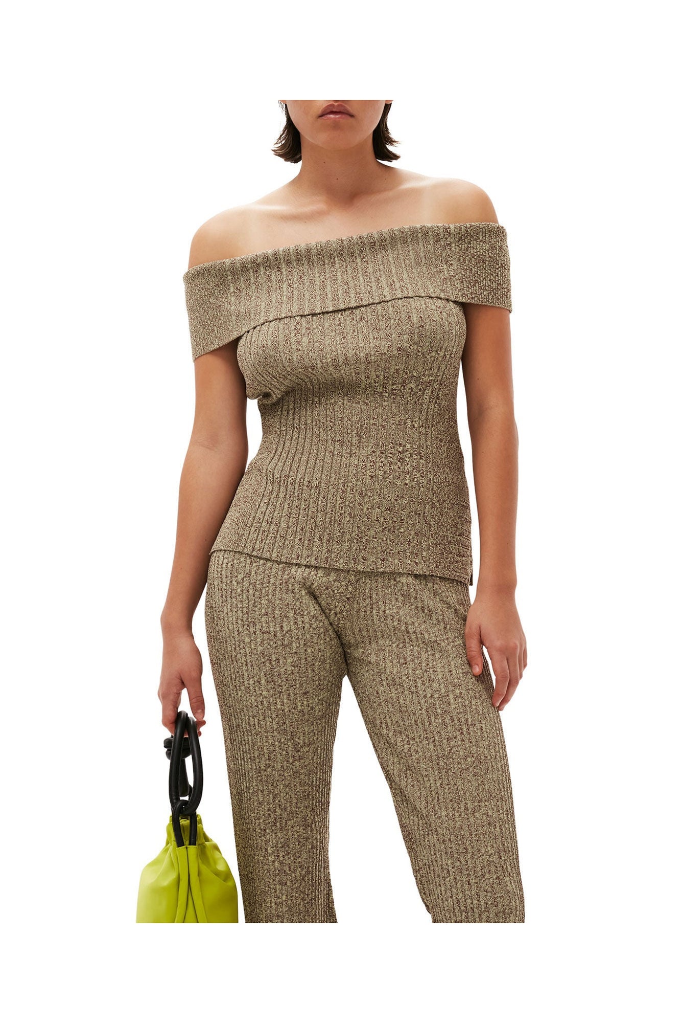 Melange Knit Off Shoulder Top | Brandy Brown