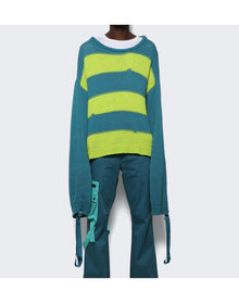 Members of the Rage | Men | Super Long Sleeve Sweater | Petrol Green x Acid Lime