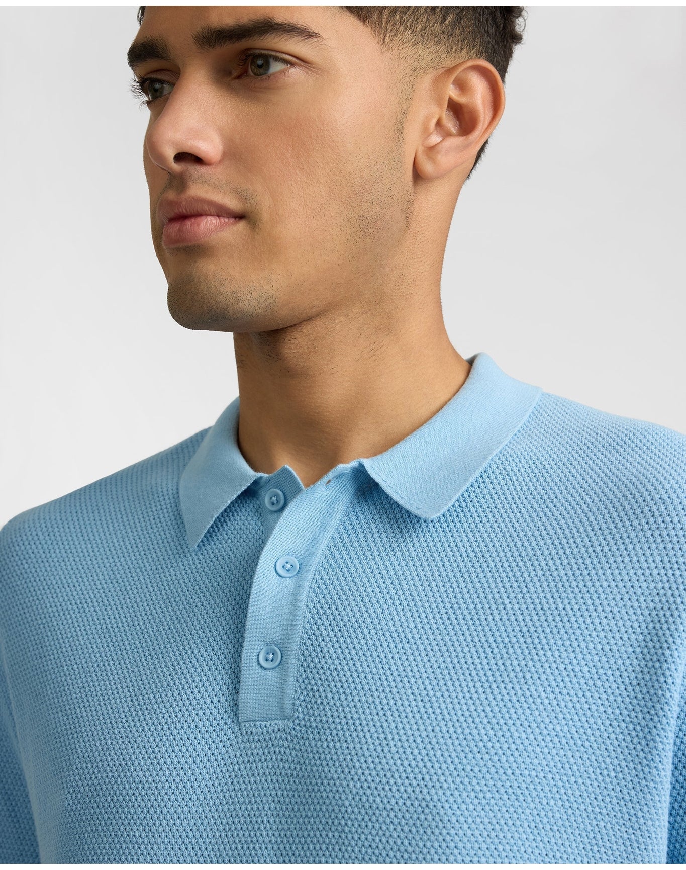Men | Cotton Textured Knit Long Sleeve Polo Sweatshirt | Seaport