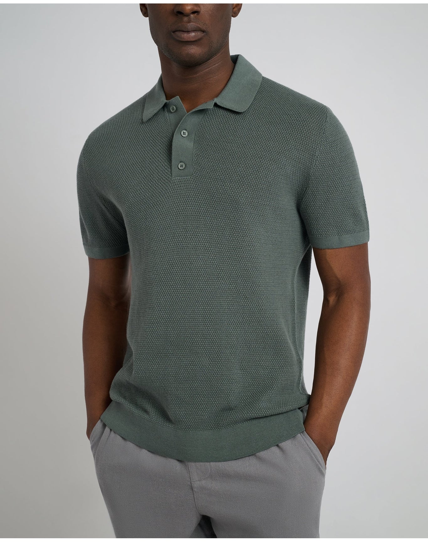 Men | Cotton Textured Knit Polo | Agave