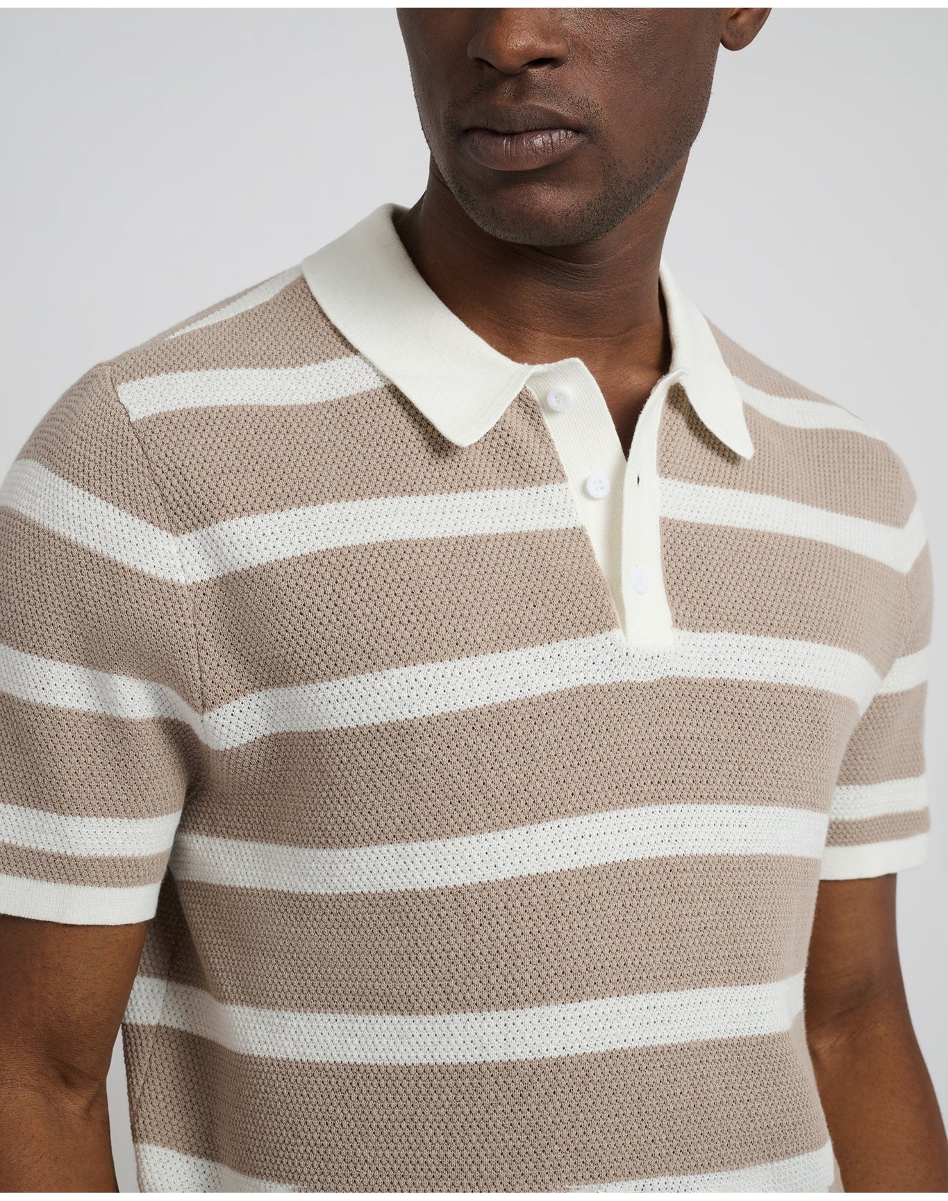 Men | Cotton Textured Knit Polo | Tan White VTAG V2