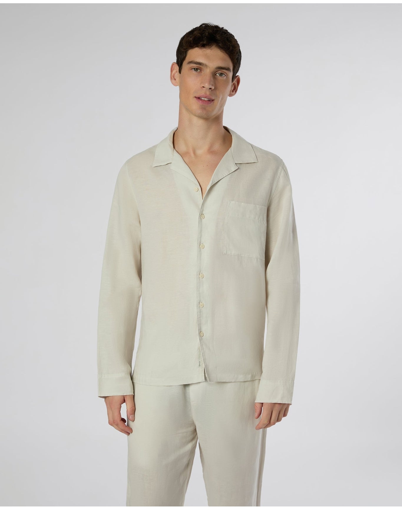 Men | Linen Home Long Sleeve Camp Shirt | Stone