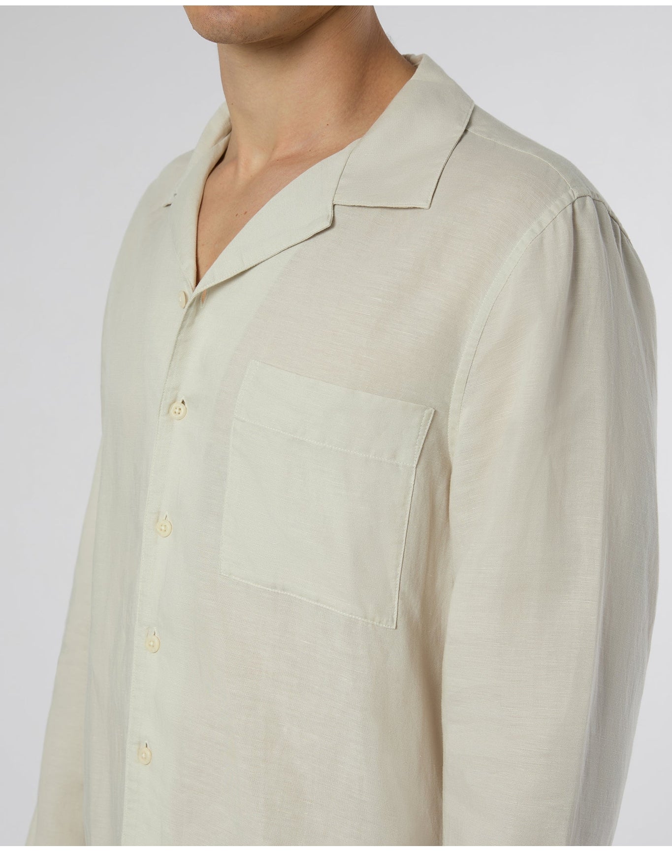 Men | Linen Home Long Sleeve Camp Shirt | Stone