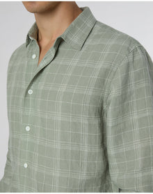 Men | Linen Long Sleeve Shirt | Musty Green White