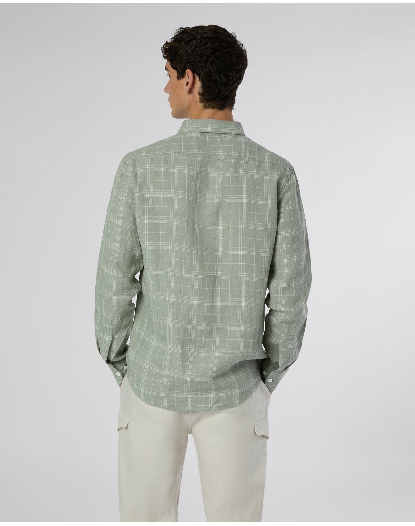 Men | Linen Long Sleeve Shirt | Musty Green White