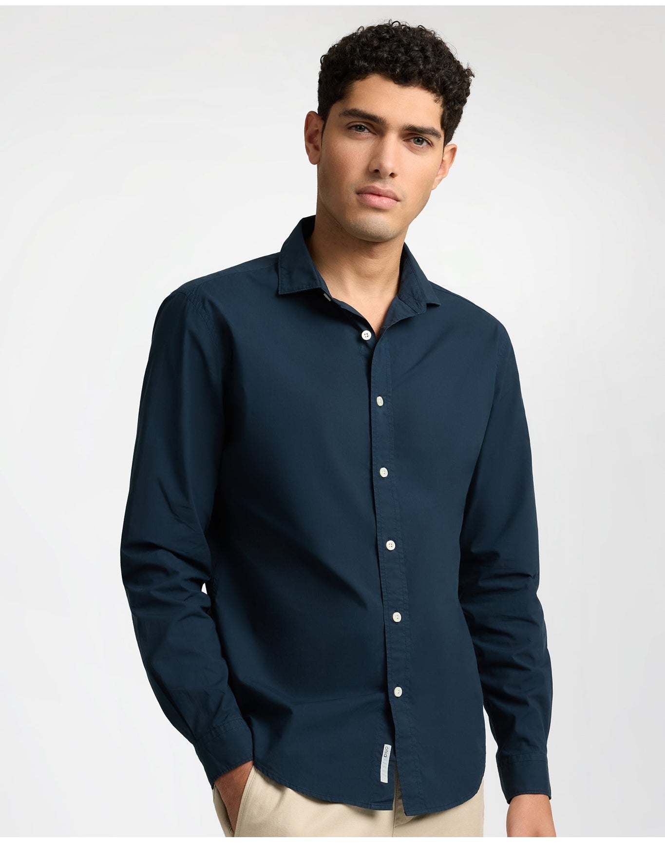 Men | Poplin Long Sleeve Button Down Shirt | Midnight