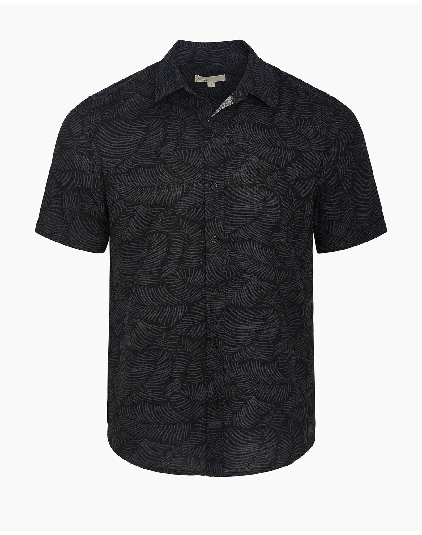 Men | Printed Linen Short Sleeve Shirt | Black