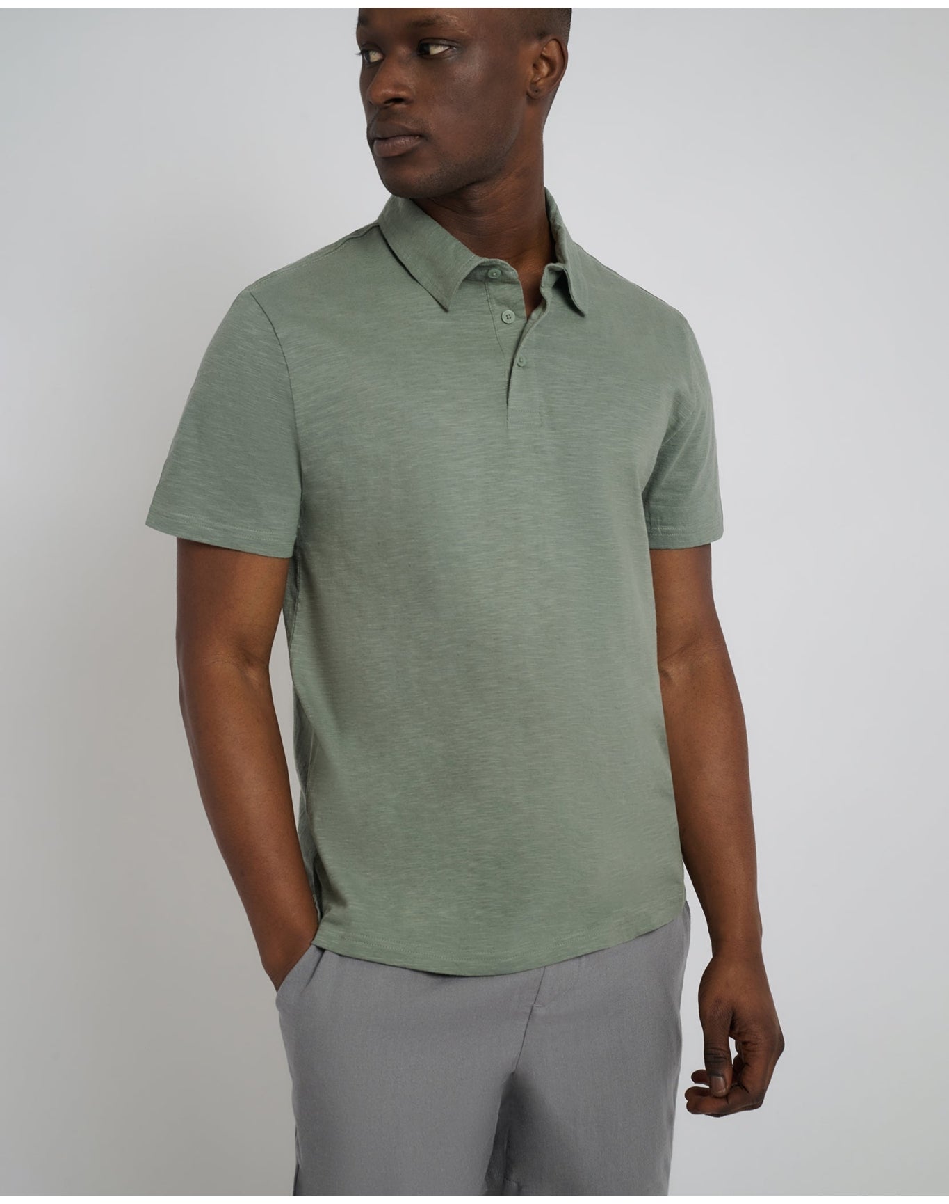 Men | Slub Short Sleeve Polo | Agave