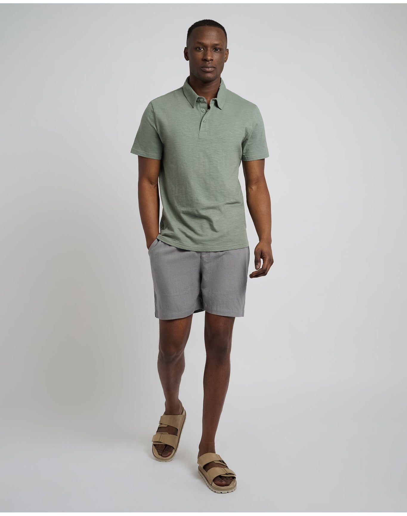 Men | Slub Short Sleeve Polo | Agave