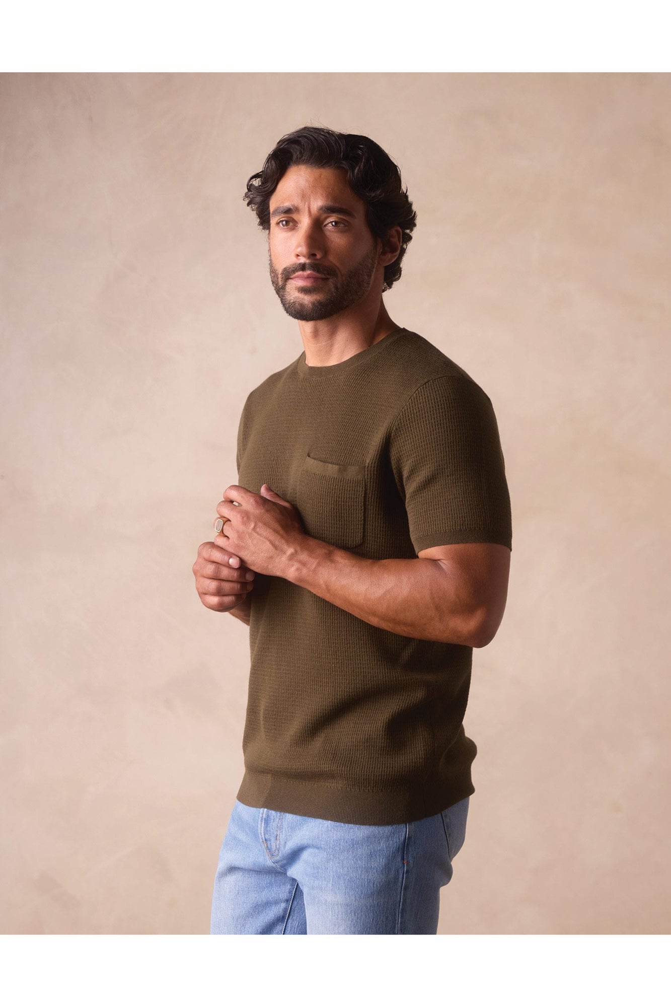 Men | Waffle Knit Sweater Tee | Olive
