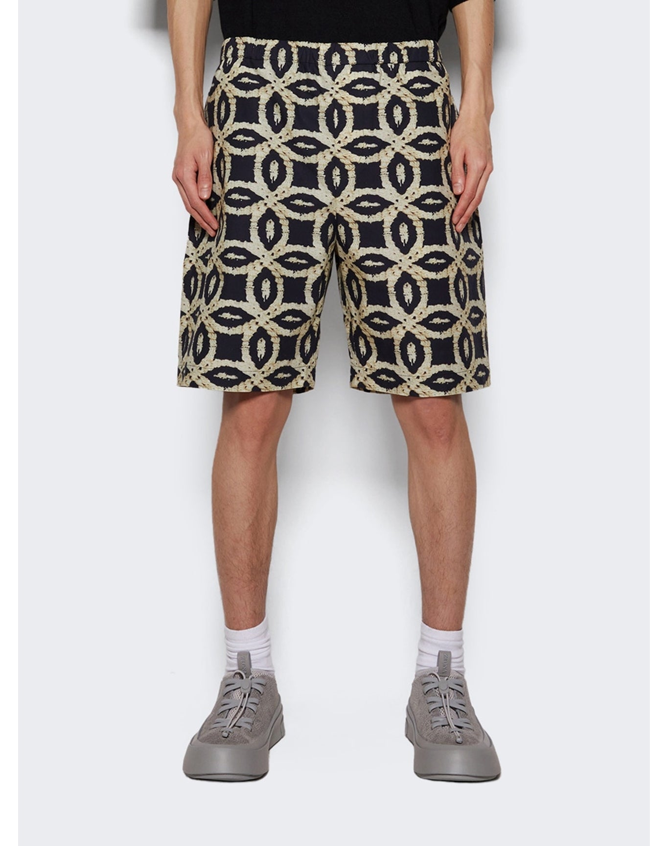 Meta Campania Collective | Men | Meta Crochet Print Drawstring Shorts | Black x Neutral