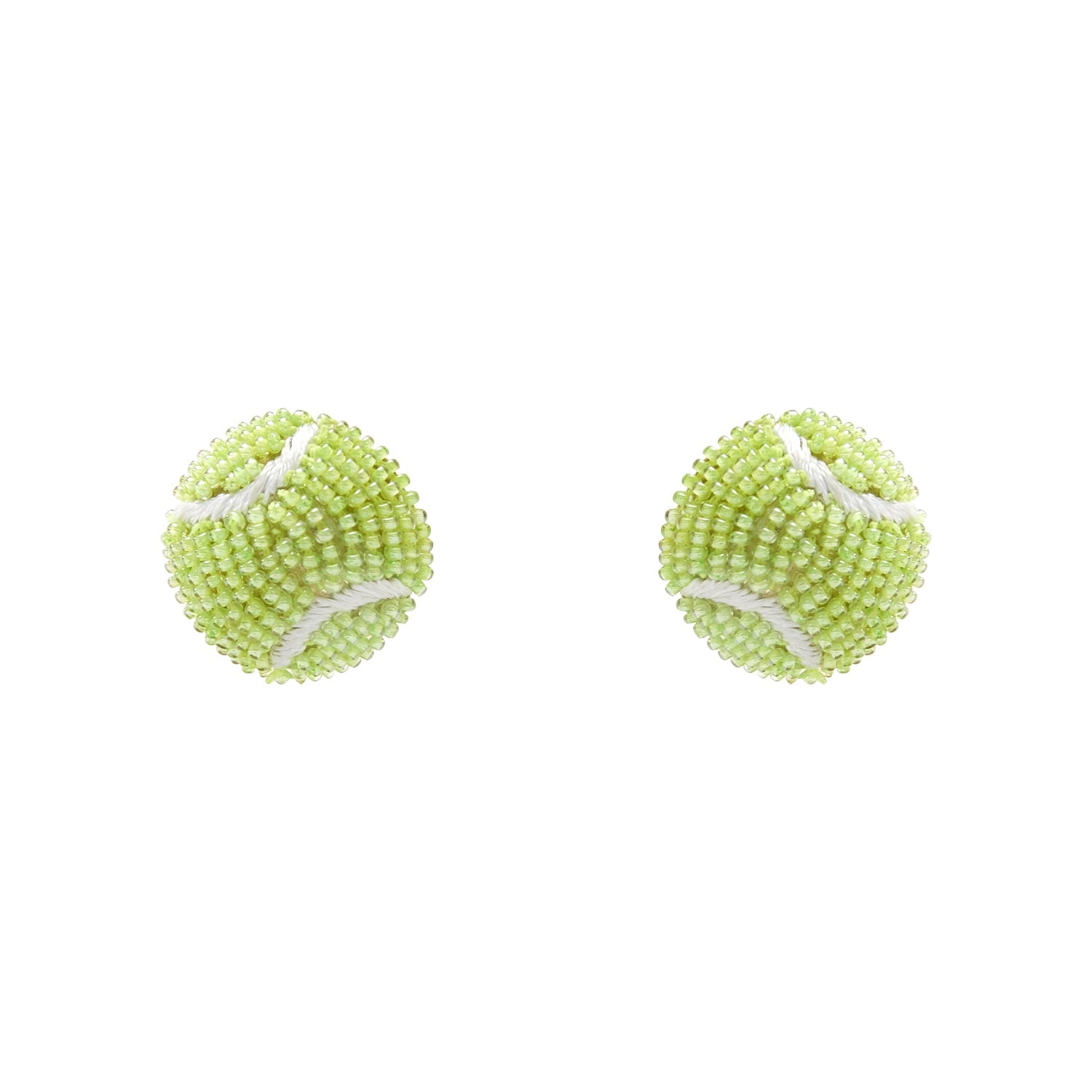 Lime Yellow and White Beaded Tennis Stud Earrings on Flat White Background