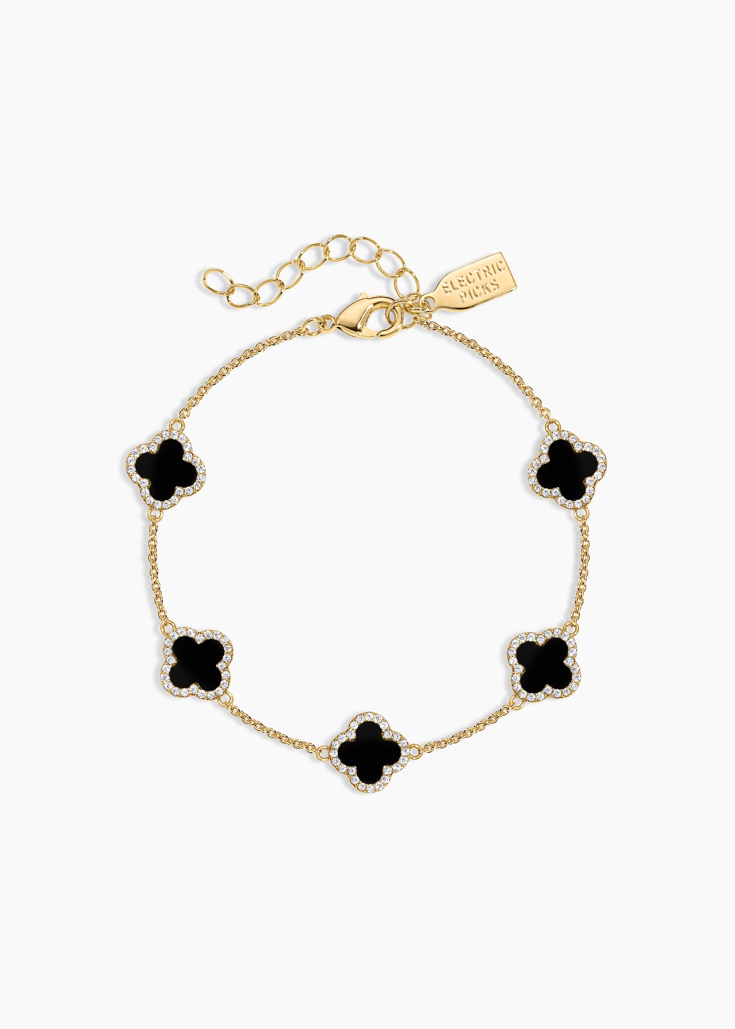 Mini Icon Black Bracelet | Black Onyx/Clear Crystal | 14K Gold Plated