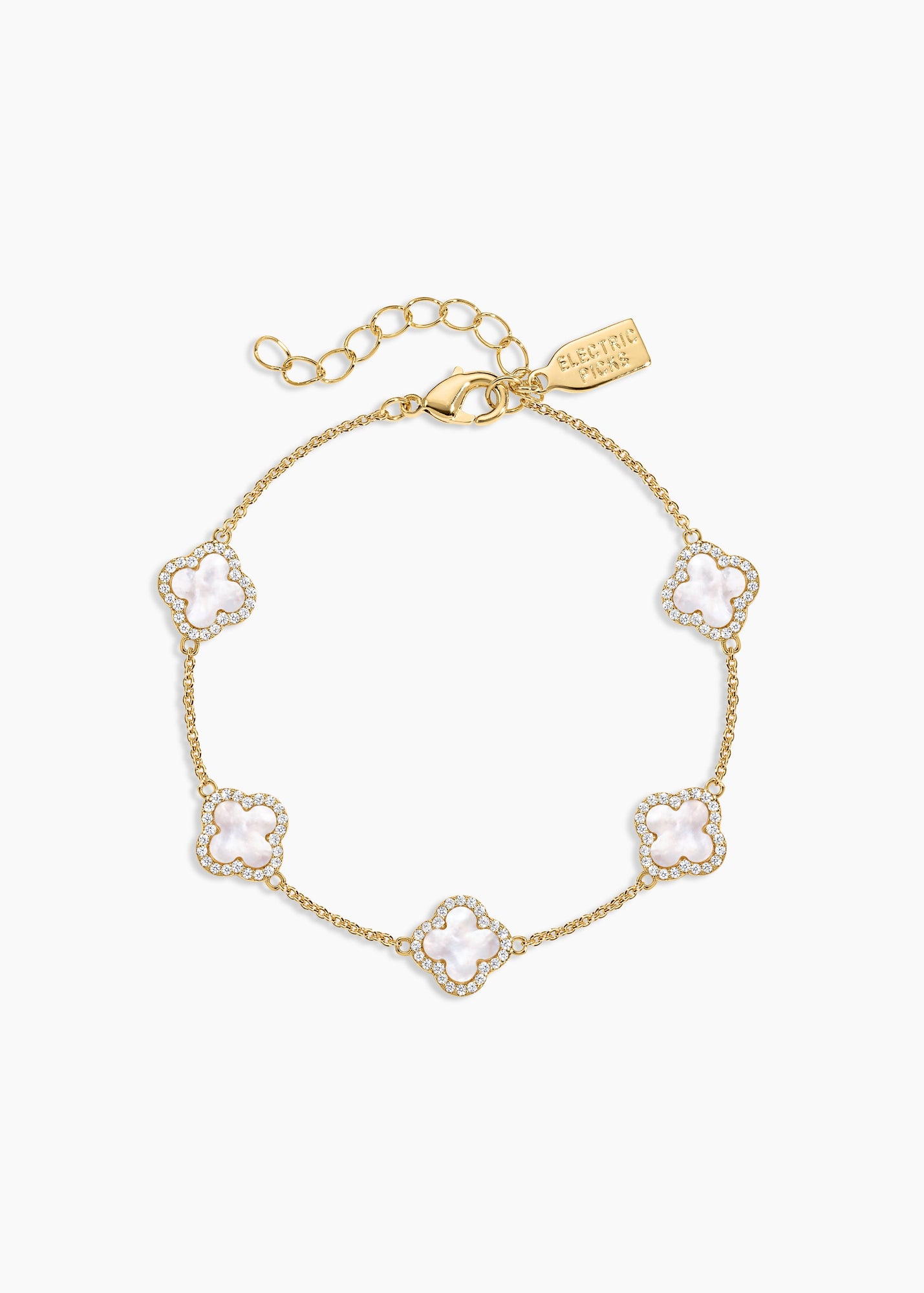 Mini Icon White Bracelet | White Pearls/Clear Crystal | 14K Gold Plated