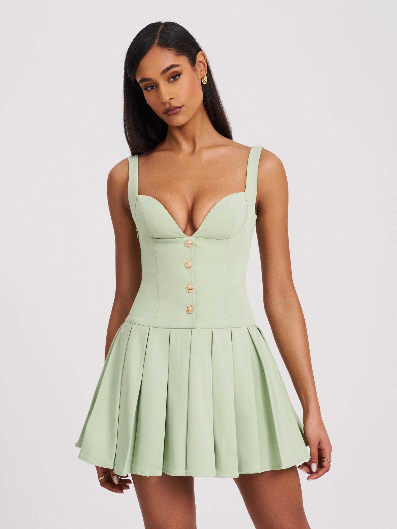 Tala Sleeveless Pleated Preppy Mini Dress | Pistachio Green