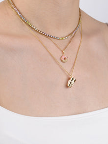 Donut Stawberry Glazed Necklace | 5A Grade Cubic Zirconia/Enamel | 14K Gold Plated Brass