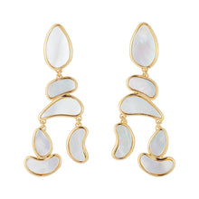 Mother of Pearl and Gold Drop Earrings on Flat White Background