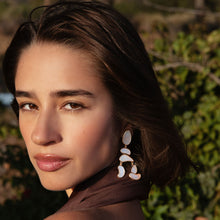 Mother of Pearl and Gold Drop Earrings Styled on Model
