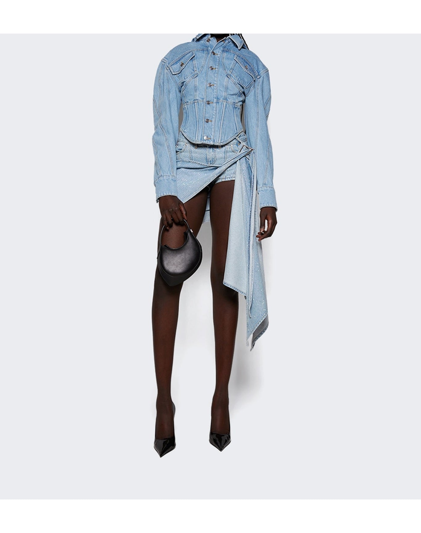 Mugler | Women | Corseted Denim Jacket | Light Blue