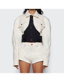 Mugler | Women | Cropped Denim Jacket | White x Black