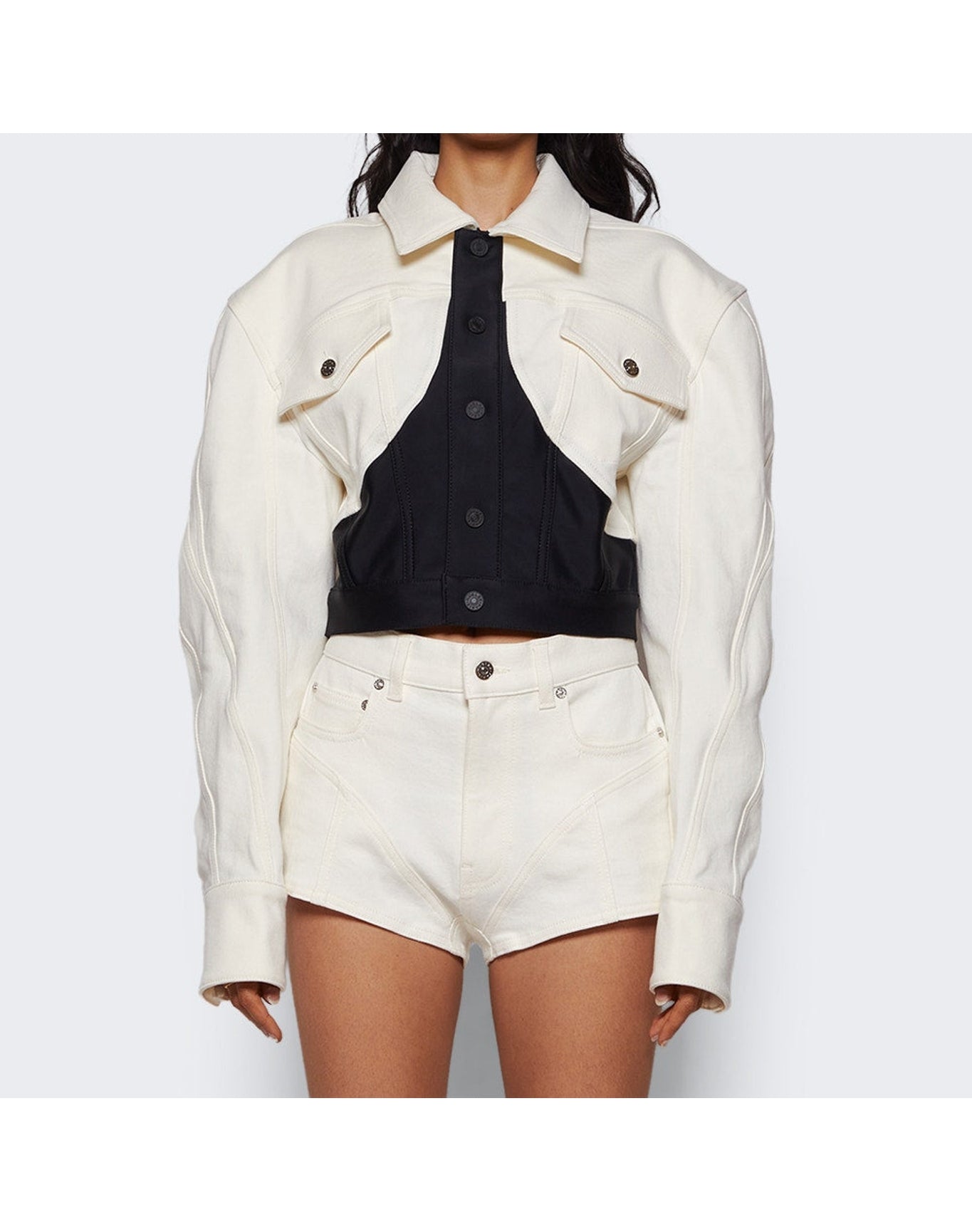 Mugler | Women | Cropped Denim Jacket | White x Black
