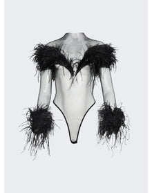 Mugler | Women | Feather Sheer Bodysuit | Black