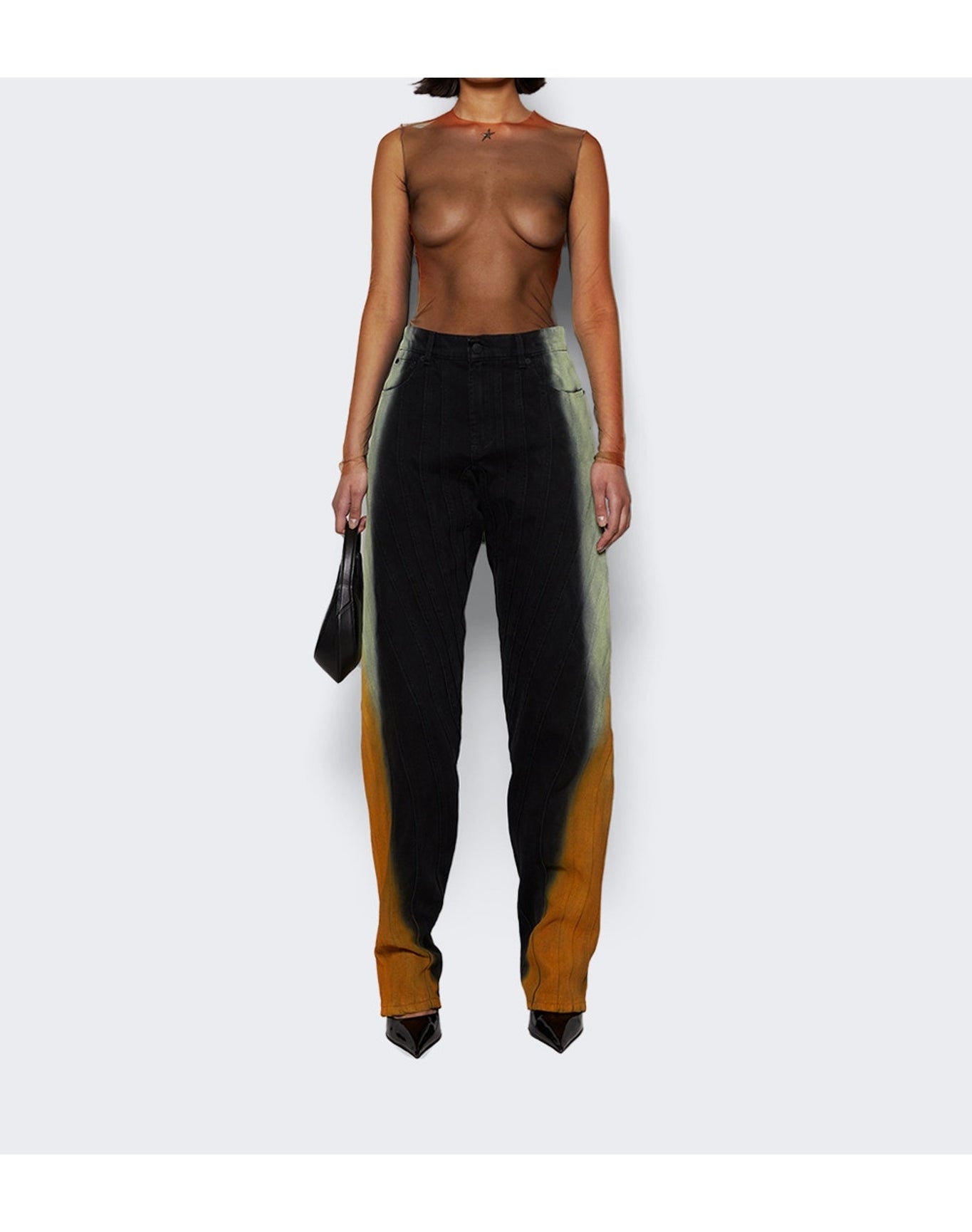 Mugler | Women | Gradient- Effect Flared Jeans | Black x Orange Pistachio
