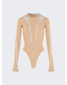 Mugler | Women | Long-sleeve Sheer Panel Bodysuit | Beige