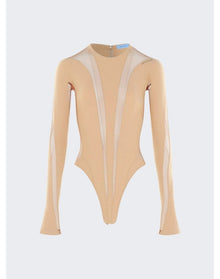 Mugler | Women | Long-sleeve Sheer Panel Bodysuit | Beige