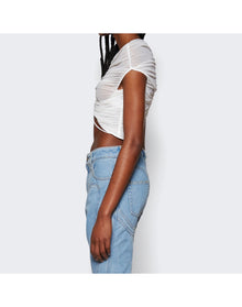 Mugler | Women | Mesh Crop Top | Warm White