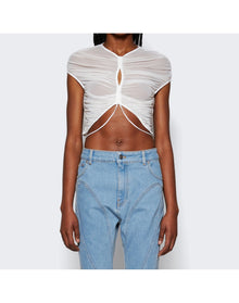 Mugler | Women | Mesh Crop Top | Warm White