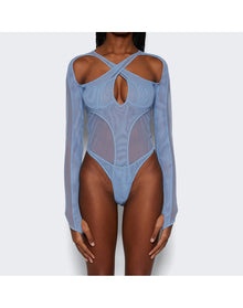 Mugler | Women | Multi Layer Bodysuit | Silver Blue