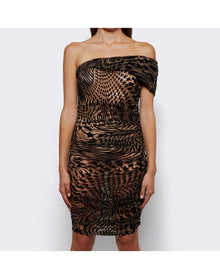 Mugler | Women | Printed Mesh Mini Dress | Nude