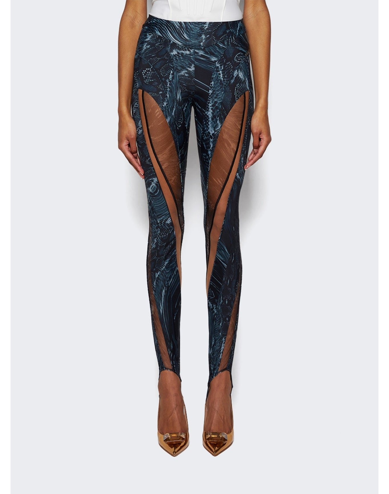 Mugler | Women | Printed Spiral Leggings | Warped Snake Black x Nude
