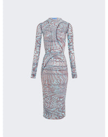Mugler | Women | Printed Star Mesh Dress | Cherry x Turquoise