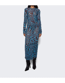 Mugler | Women | Printed Star Mesh Dress | Cherry x Turquoise