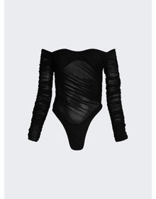 Mugler | Women | Ruched Mesh Bodysuit | Black