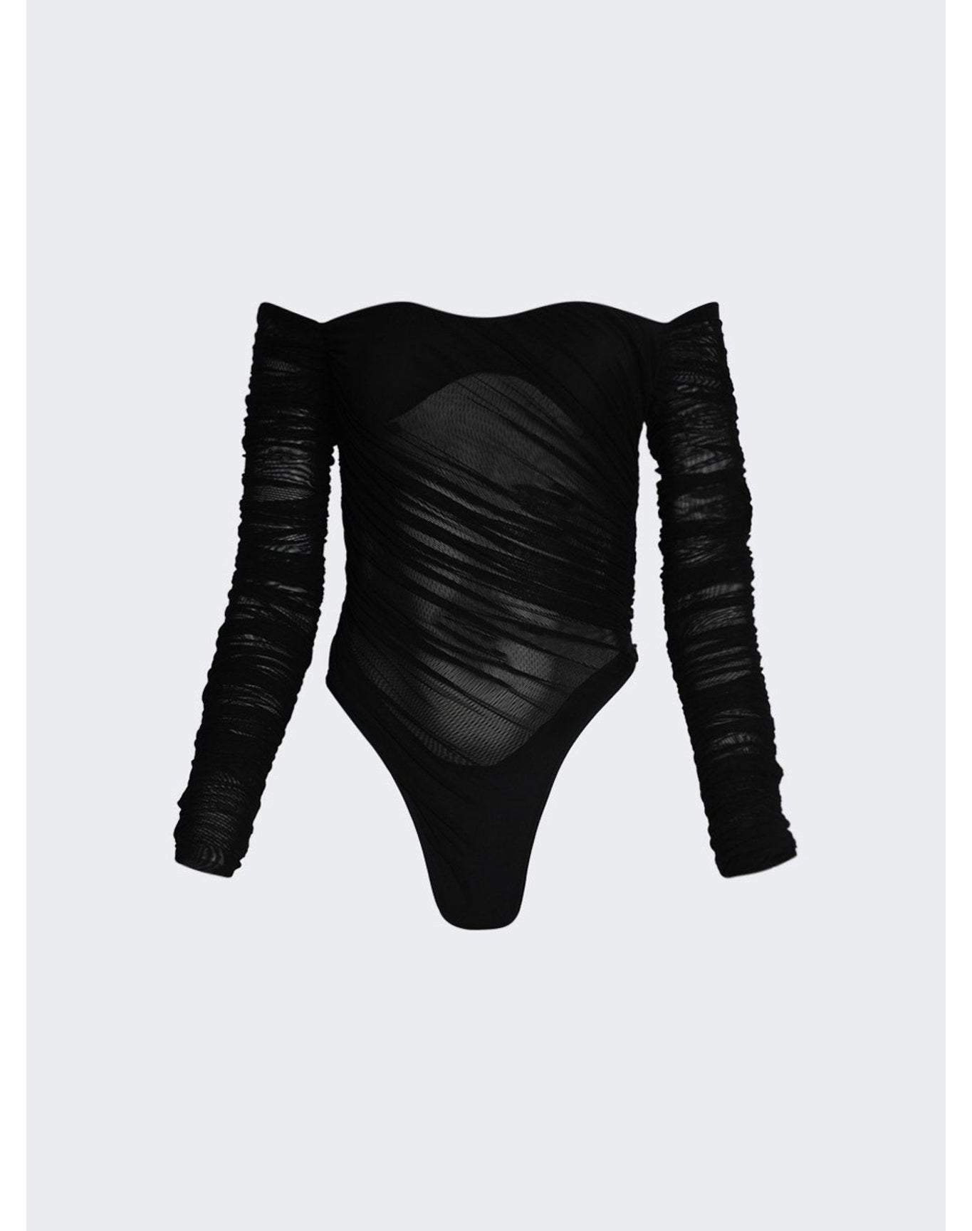 Mugler | Women | Ruched Mesh Bodysuit | Black