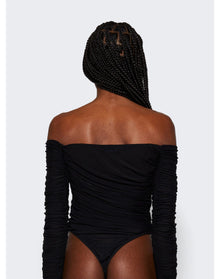 Mugler | Women | Ruched Mesh Bodysuit | Black